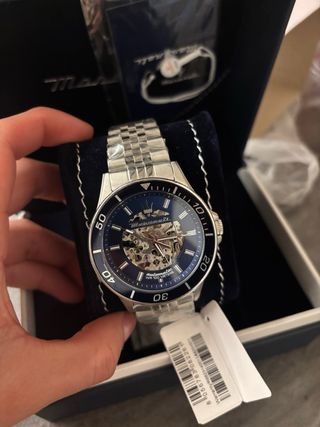 Reloj Maserati Automático Esqueleto Azul Plata