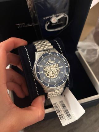 Reloj Maserati Automático Esqueleto Azul Plata