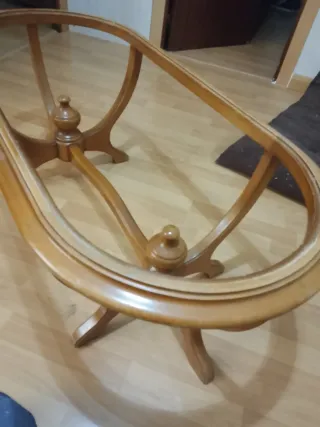 Mesa de centro madera y cristal ovalada 108 x 53