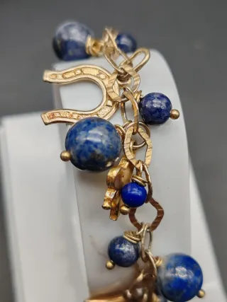 Bracciale Argento 925 Placcato Oro 18k Pietre Blu