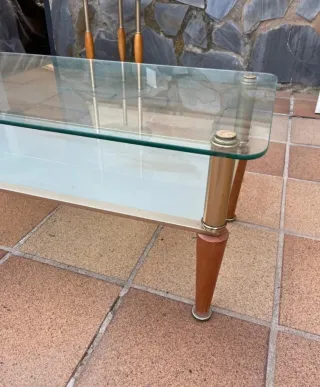 Mesas auxiliares cristal y madera (2 uds)