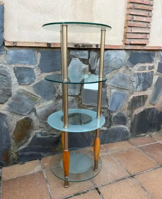 Mesas auxiliares cristal y madera (2 uds)