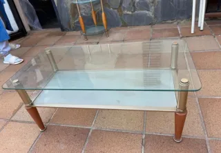 Mesas auxiliares cristal y madera (2 uds)