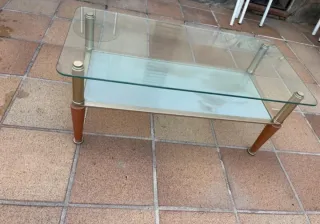 Mesas auxiliares cristal y madera (2 uds)