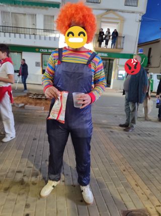 Disfraz payaso naranja y azul