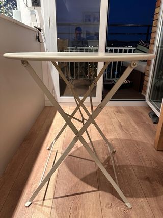 Mesa redonda balcón/terraza metal blanca plegable