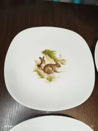 8 Piatti in Porcellana Francese Vintage Caccia