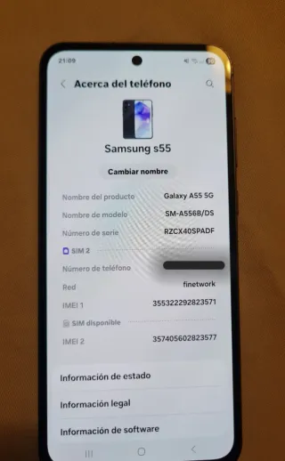 Samsung A55 5G Negro + Cargador original y Funda.
