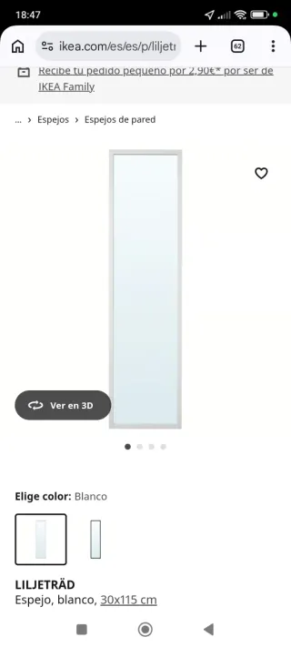 Espejo LILJETRÄD IKEA Blanco 30x115 cm