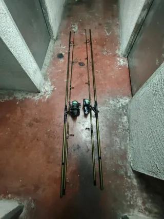 2 Cañas de pescar con carretes