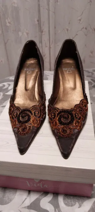 Zapatos de tacón dorados mujer talla 38