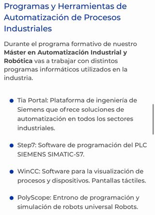 Temario del Master en automatización y robótica