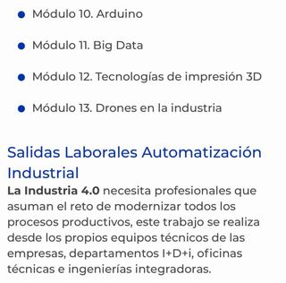 Temario del Master en automatización y robótica