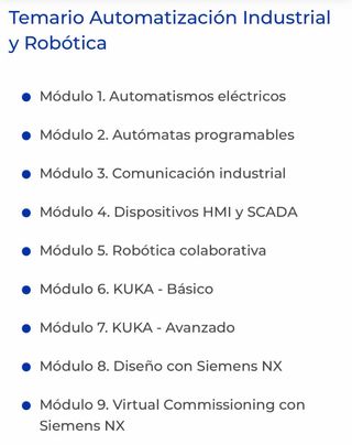 Temario del Master en automatización y robótica
