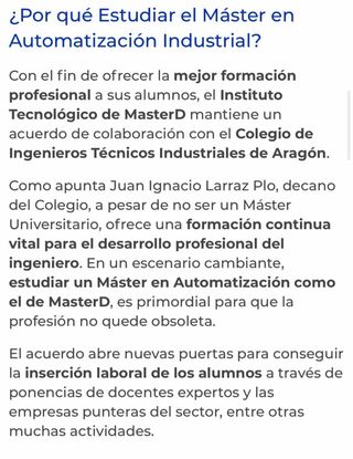 Temario del Master en automatización y robótica