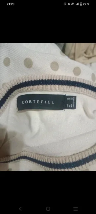 Jersey Cortefiel lunares beige y verde