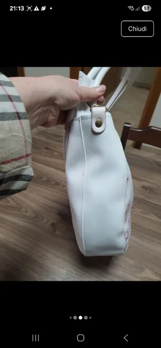 Borsa Alviero Rodriguez Ecopelle Bianco Fiori