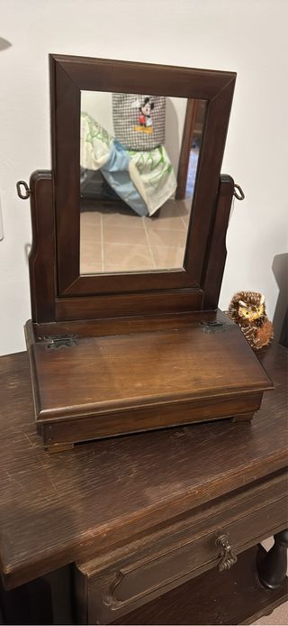 Specchio da tavolo in legno scuro toilette