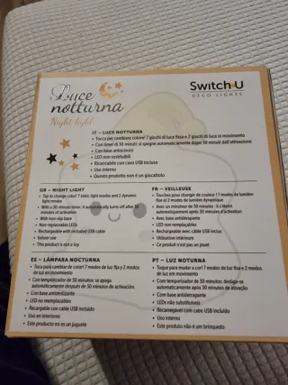 Luce notturna ricaricabile Switch-U per bambini.
