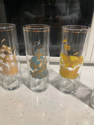 6 Vasos Antiguos Barco Vela Dorados