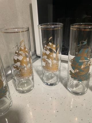 6 Vasos Antiguos Barco Vela Dorados