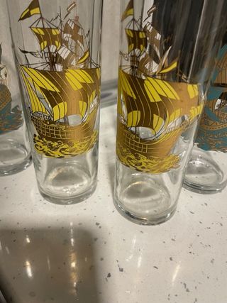 6 Vasos Antiguos Barco Vela Dorados