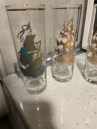 6 Vasos Antiguos Barco Vela Dorados