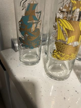 6 Vasos Antiguos Barco Vela Dorados
