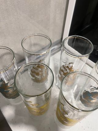 6 Vasos Antiguos Barco Vela Dorados