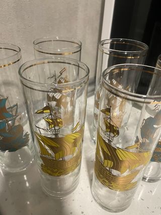 6 Vasos Antiguos Barco Vela Dorados