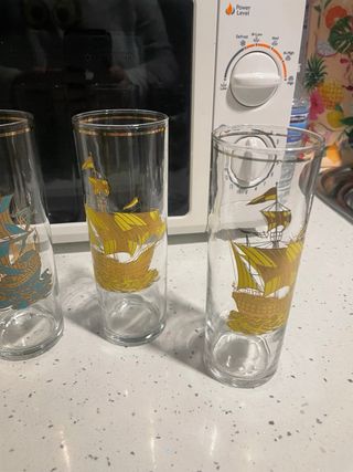 6 Vasos Antiguos Barco Vela Dorados