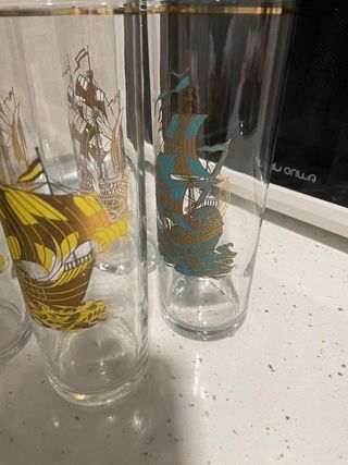 6 Vasos Antiguos Barco Vela Dorados