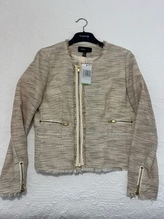 Chaqueta Mango Beige y Dorada Talla M