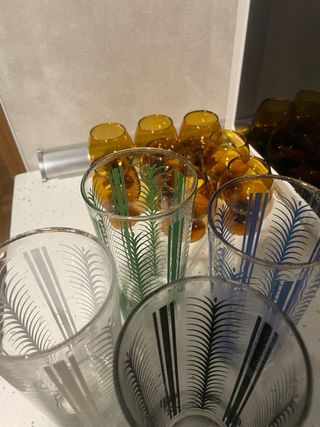 Vasos Vintage Cristal Azul y Transparente