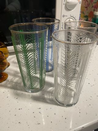 Vasos Vintage Cristal Azul y Transparente