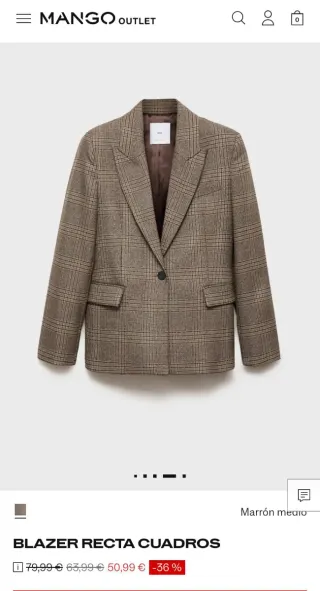 Americana Mango cuadros gris/marrón Talla XS