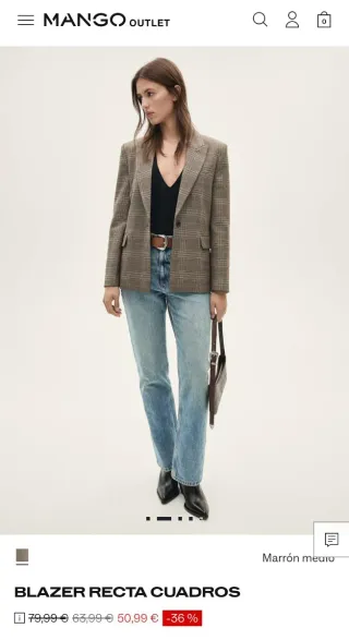 Americana Mango cuadros gris/marrón Talla XS