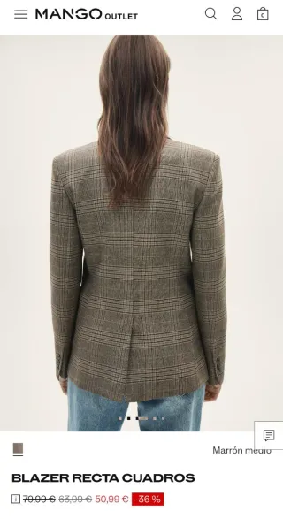 Americana Mango cuadros gris/marrón Talla XS