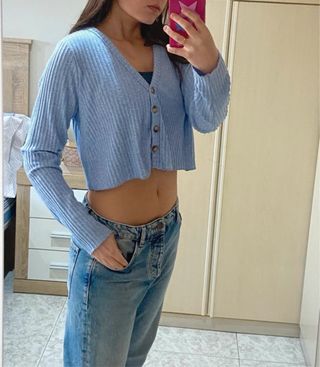 Cardigan crop Zara azul talla única