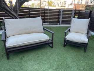 Conjunto Sofá Jardín Madera y Tela Beige