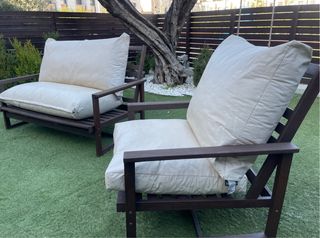 Conjunto Sofá Jardín Madera y Tela Beige