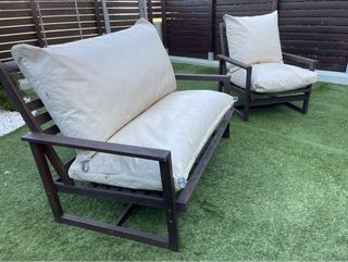 Conjunto Sofá Jardín Madera y Tela Beige