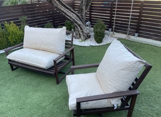 Conjunto Sofá Jardín Madera y Tela Beige