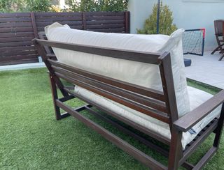 Conjunto Sofá Jardín Madera y Tela Beige