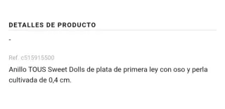 Anillo Tous Sweet Dolls Oso y Perla