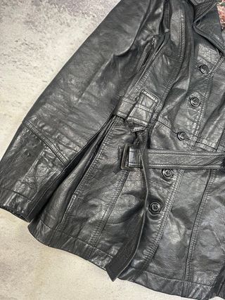 Gabardina Stradivarius Vintage Cuero Negra  Mujer