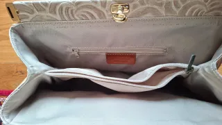 Borsa vera pelle lavorata beige e oro