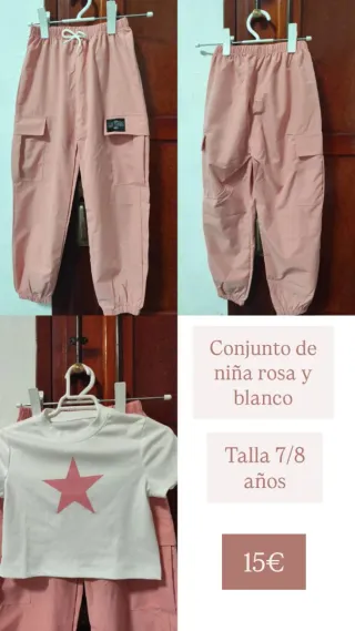 Conjunto niña rosa y blanco talla 7/8