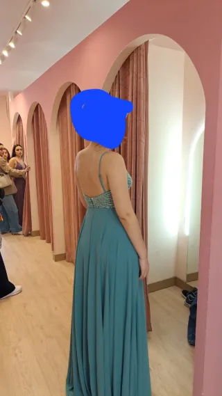 Vestido de fiesta largo verde azulado