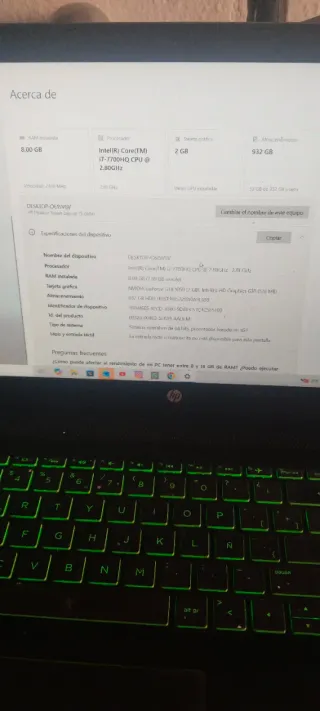 HP Pavillion i7, 8GB RAM, 1TB HDD